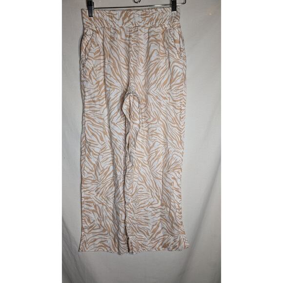 Nicole Miller Womens Zebra Animal Print Wide Leg Pants Sz S Linen White beige - Picture 1 of 6